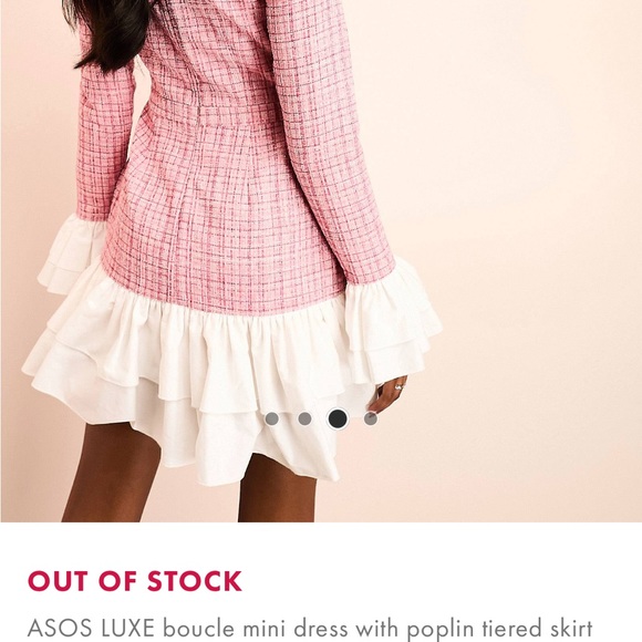 ASOS LUXE boucle mini dress with poplin tiered skirt in pink - Picture 7 of 8